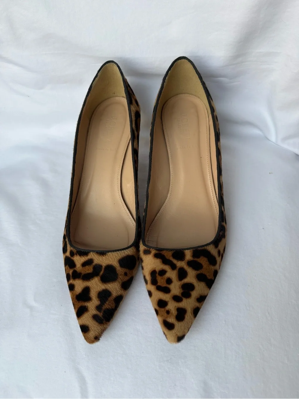 J. Crew Leather Leopard Print Pointed Kitten Heel Pumps - Brown/Black